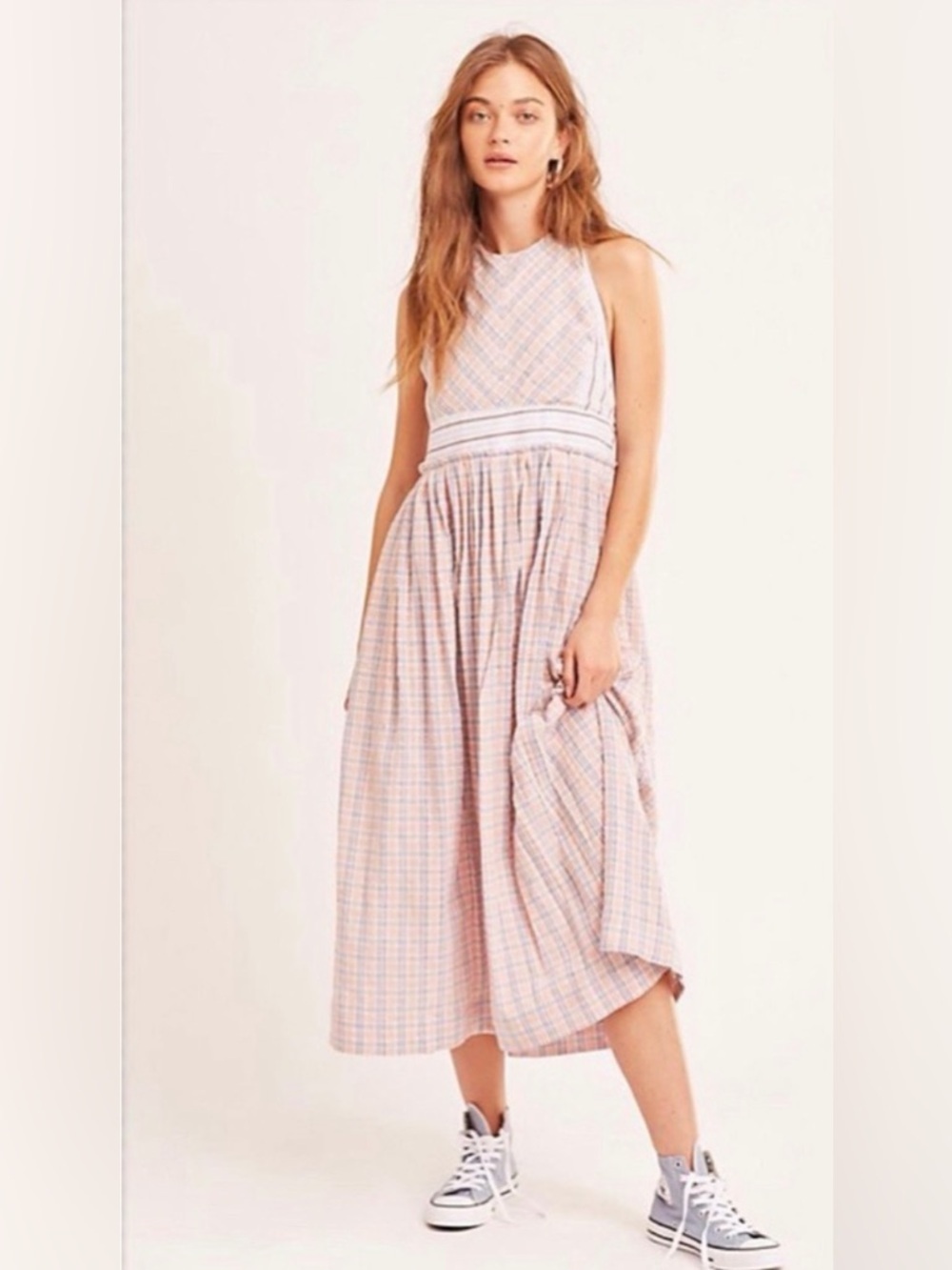 Free People Color Theory Plaid Halter Midi Dress Size Medium NWT